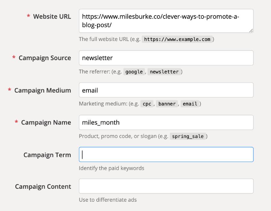 Using Google UTM Builder to track clicks