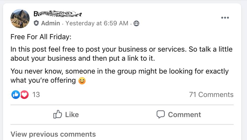 Blog post promotion in FB groups