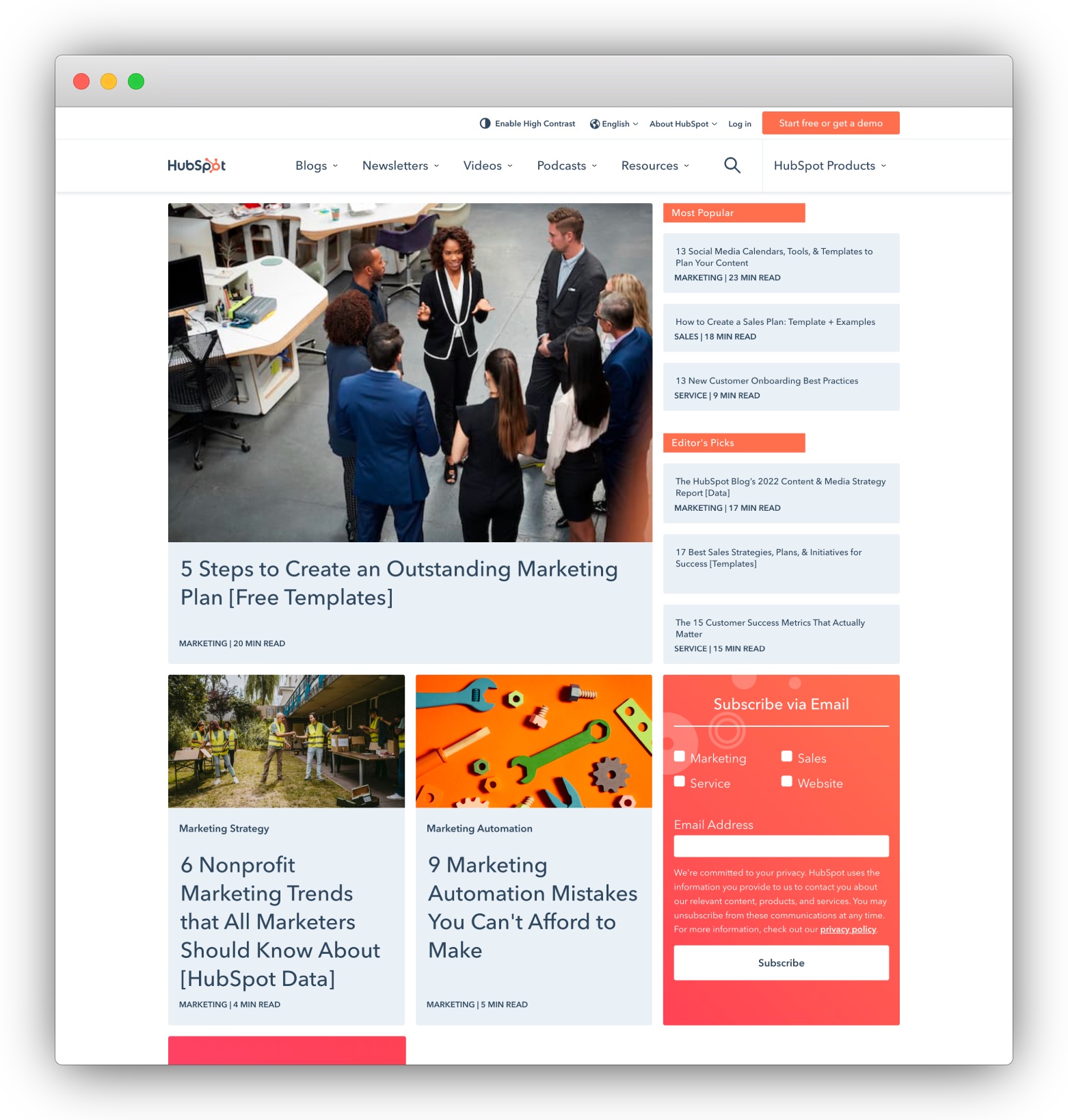 Best SaaS product blogs: HubSpot