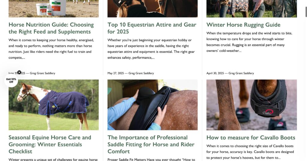 Business blog example: Greg Grant Saddlery