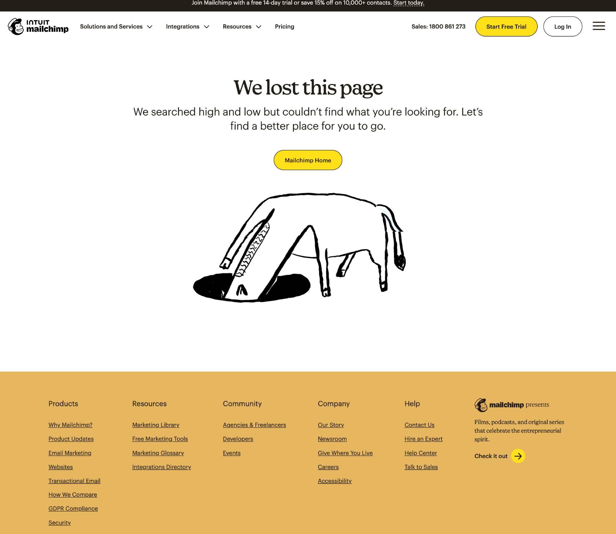 404 error page on Mailchimp